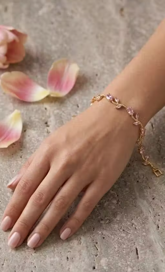 Tulip bracelet Blush Pink dimond Gold Bracelet Our tulip bracelet is giving delicate, dreamy, and a little bit irresistible energyGold Plated Pink Crystal Floral Bracelet Jewelry