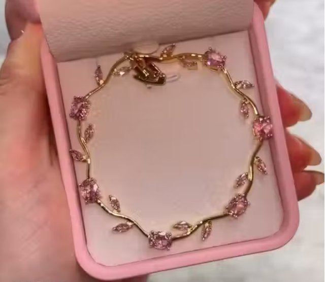 Tulip bracelet Blush Pink dimond Gold Bracelet Our tulip bracelet is giving delicate, dreamy, and a little bit irresistible energyGold Plated Pink Crystal Floral Bracelet Jewelry