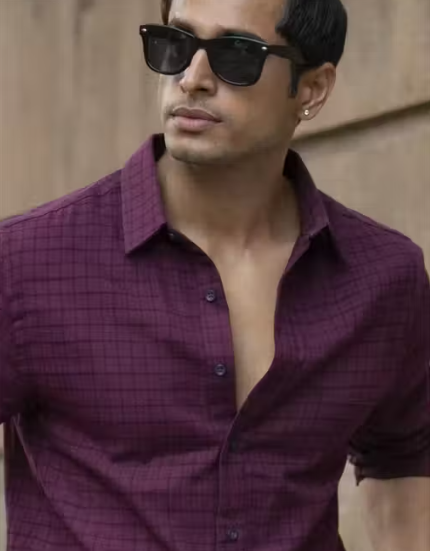 Men Textured Checkered Shirt Full Sleeve | Casual Cotton Blend Regular Fit Shirt for Men | Stylish Check Shirt