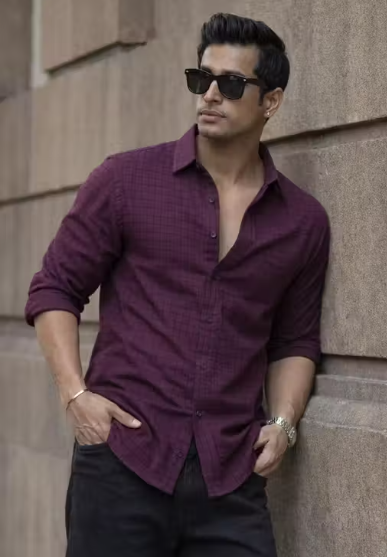 Men Textured Checkered Shirt Full Sleeve | Casual Cotton Blend Regular Fit Shirt for Men | Stylish Check Shirt