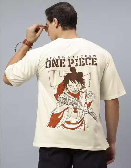one piece oversized anime tee | anime design | baggy cotton men t-shirt | Beige | anime oversize t-shirt