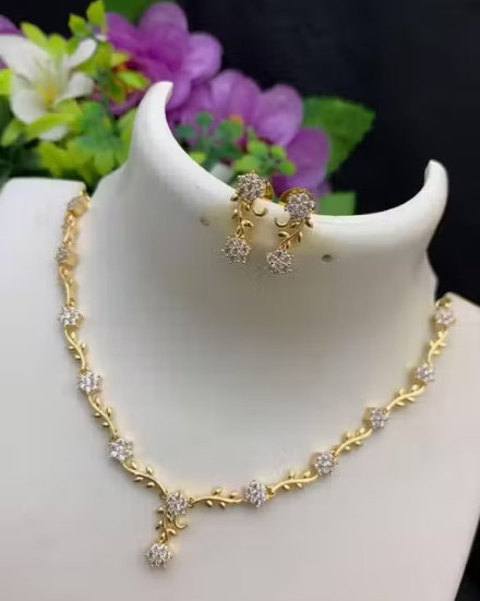 premium Brass Designer Rose Gold Plated Jewellery Set
