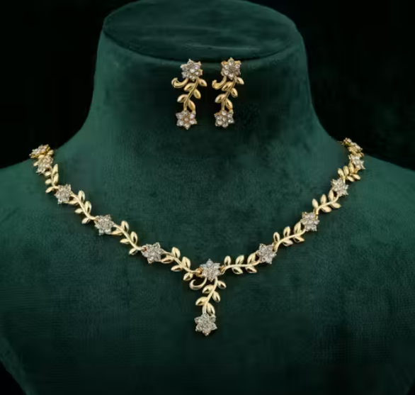 premium Brass Designer Rose Gold Plated Jewellery Set