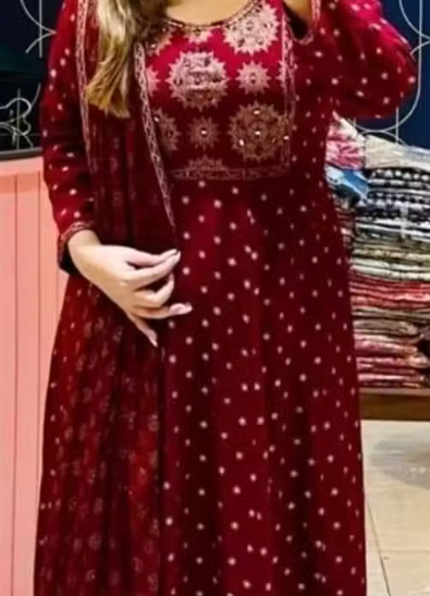 premium Anarkali Dupatta Set" Women's Printed "Anarkali Kurti" & Pant Dupatta Set