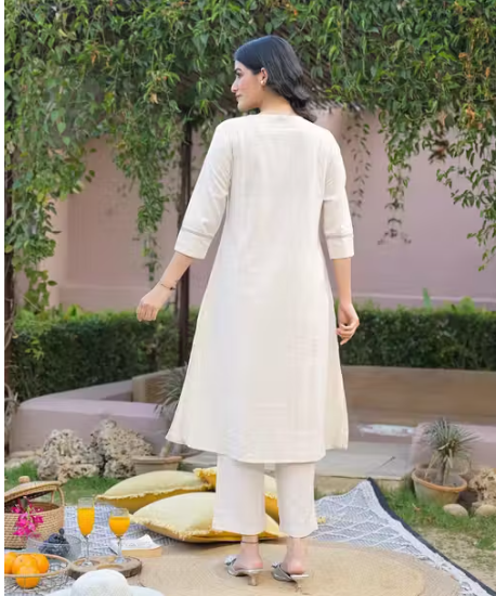 premium Cotton Flex Kurta Pant BeigeColor|Embroidery, Lace (With Pocket)work