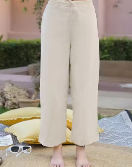 premium Cotton Flex Kurta Pant BeigeColor|Embroidery, Lace (With Pocket)work