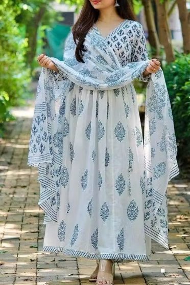 premium anarakali kurti and dupatta pink