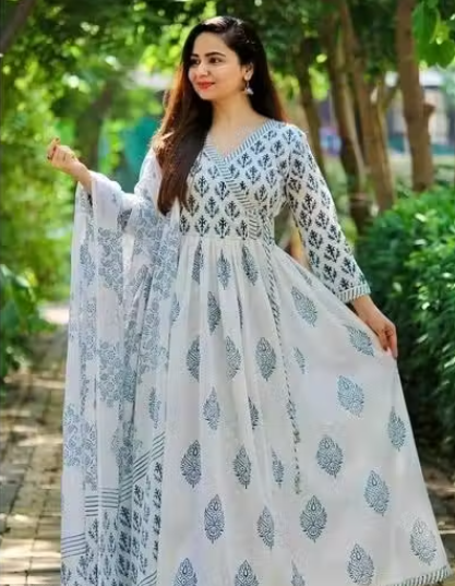 premium anarakali kurti and dupatta pink