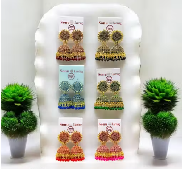 Colourful Premium Earrings, New Trending Jhumkhas For Women And Girls- Set Of 6