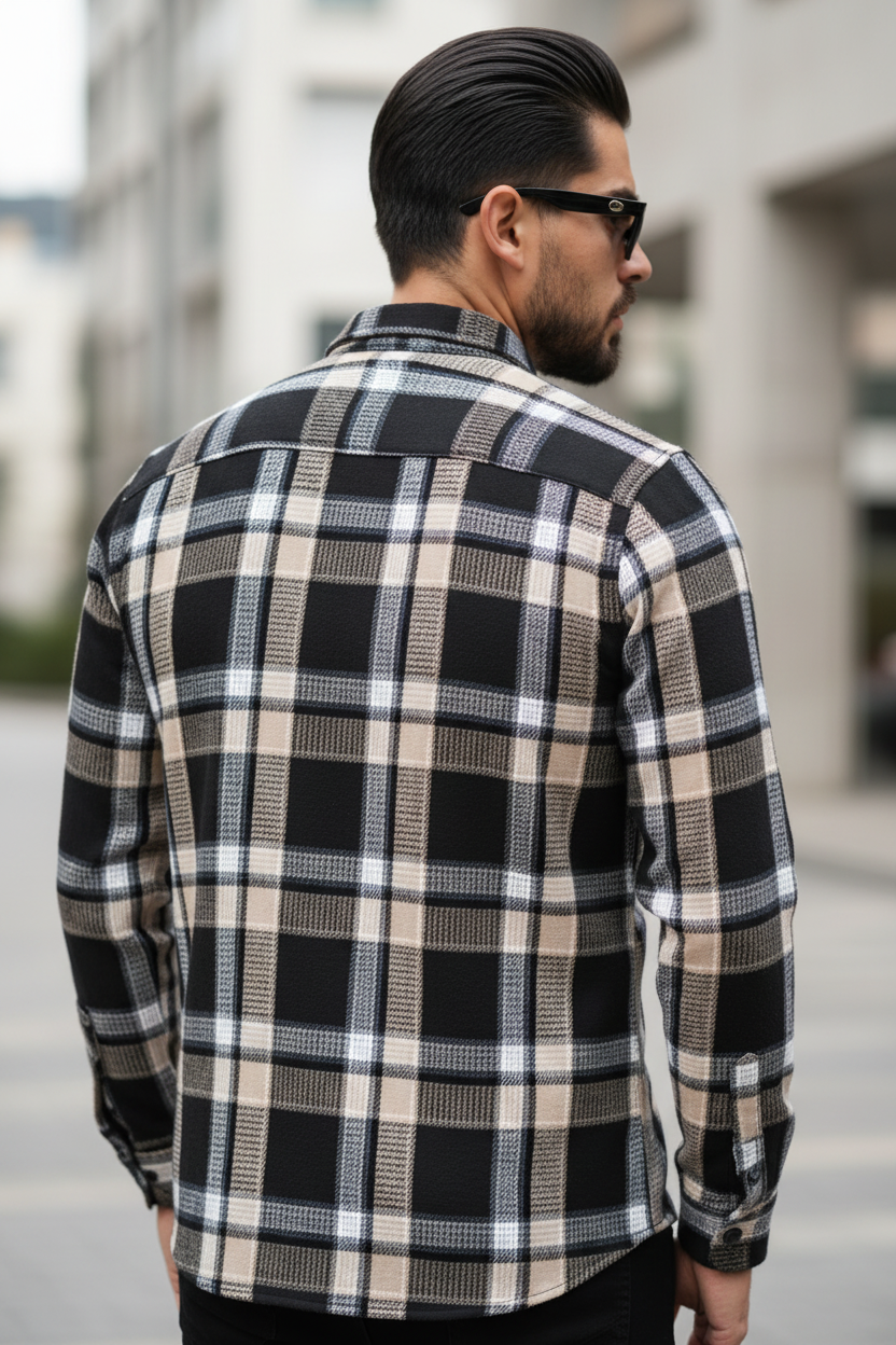 Trendy Cream Check Cotton Shirt for Men – Full Sleeves