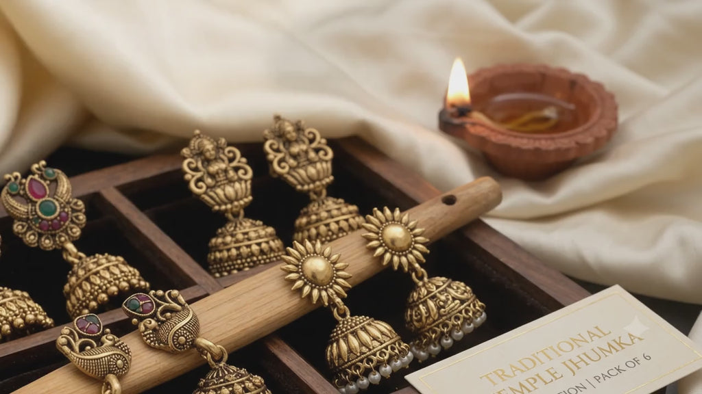 Set of 6 Traditional Oxidised Gold Jhumka Earrings