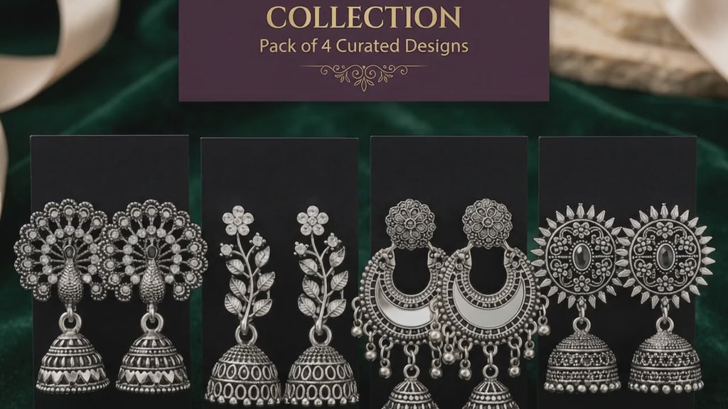Designer Silver Oxidized Combo of 4 Jhumki earrings