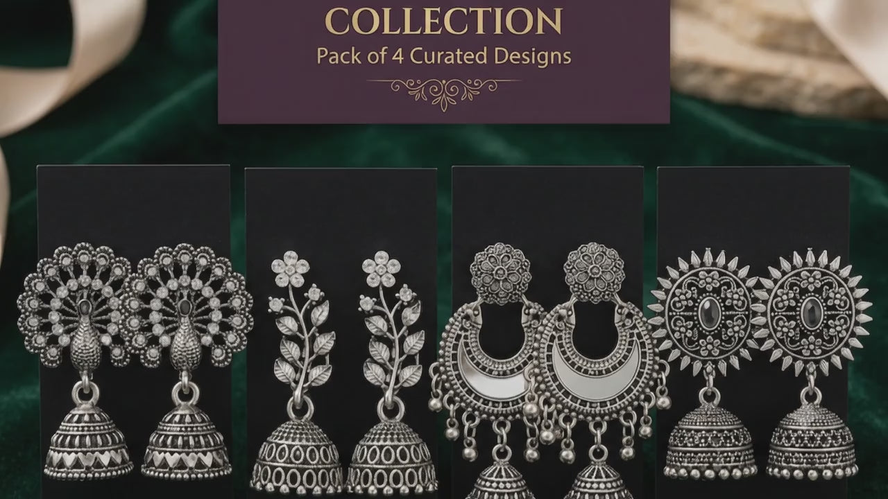 Designer Silver Oxidized Combo of 4 Jhumki earrings